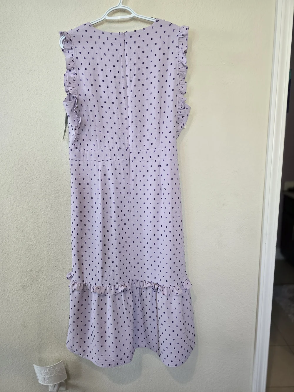 NWT Maggy London Woman Lilac Polka Dot Ruffle Wrap Dress Sz 16W